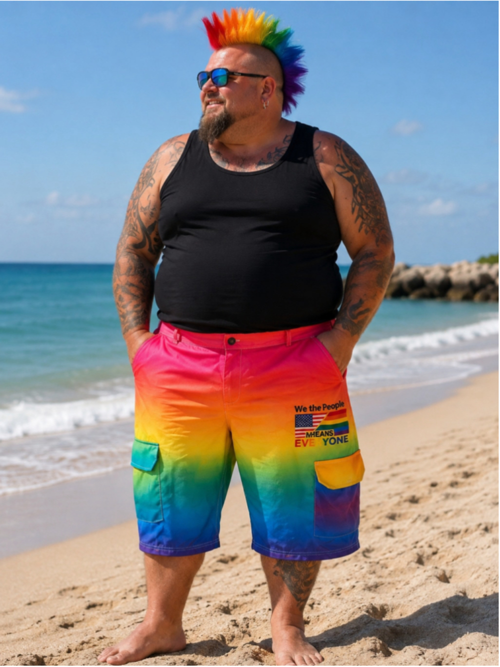 Unbranded Rainbow Cargo Shorts, Size Multi-Color Men’s Size 3XL